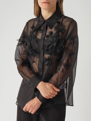 4. Camisa de mujer Frosty en organza de imitación seda. Negro