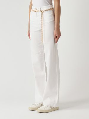 3. Pantalón Stella para mujer en algodón elástico. Marfil