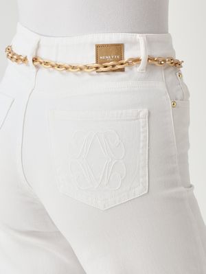 5. Pantalón Stella para mujer en algodón elástico. Marfil