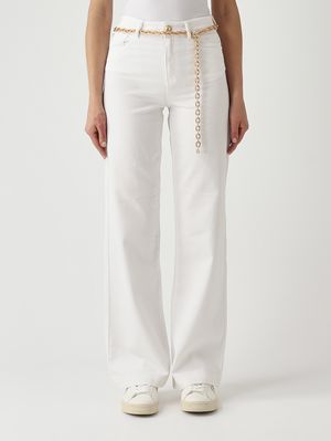 1. Pantalón Stella para mujer en algodón elástico. Marfil