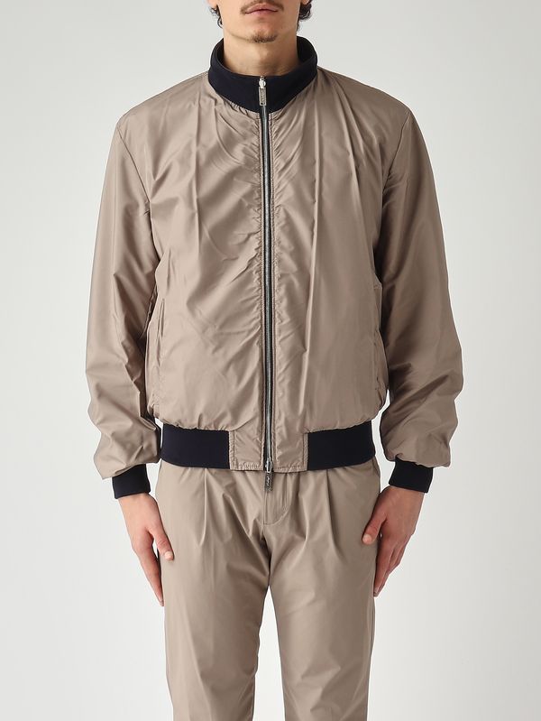 2. Veste homme en mélange de cuir et de nylon technique Bleu marine-Boue Volfagli 12bomber