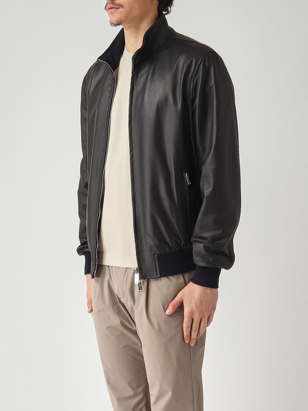 4. Veste homme en mélange de cuir et de nylon technique Bleu marine-Boue Volfagli 12bomber