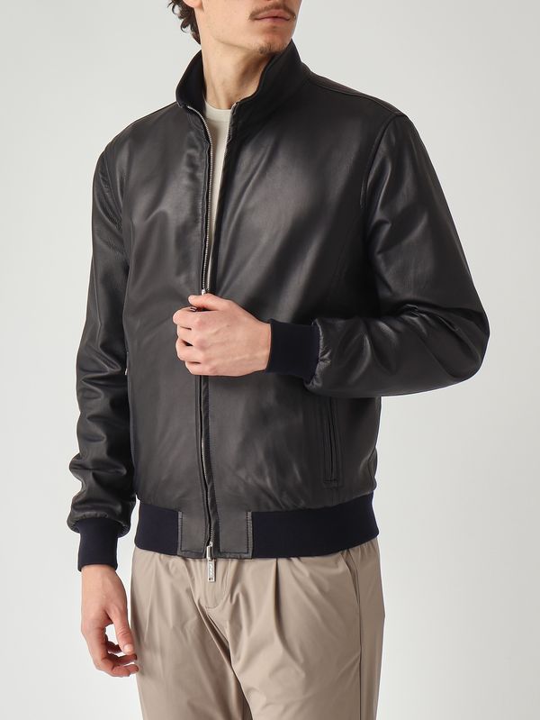 6. Veste homme en mélange de cuir et de nylon technique Bleu marine-Boue Volfagli 12bomber