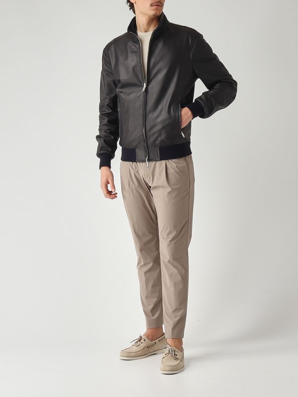 3. Veste homme en mélange de cuir et de nylon technique Bleu marine-Boue Volfagli 12bomber