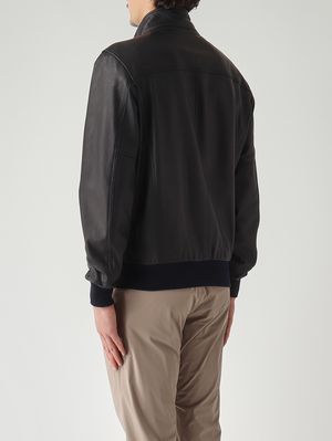 5. Veste homme en mélange de cuir et de nylon technique Bleu marine-Boue