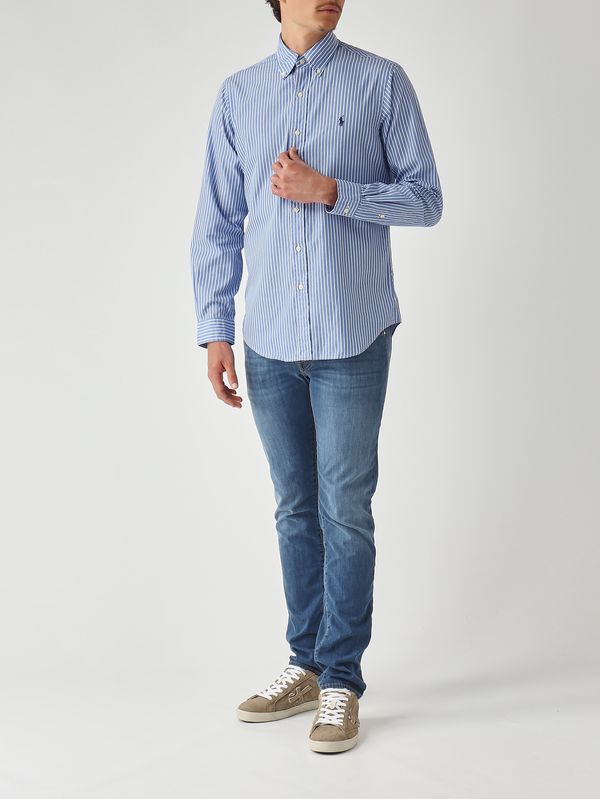 4. Camisa de hombre de corte clásico de algodón Azul-Blanco Polo Ralph Lauren 710b15595