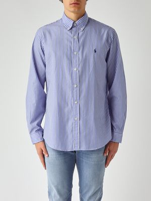 1. Camisa de hombre de corte clásico de algodón Azul-Blanco