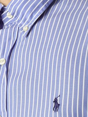 7. Camisa de hombre de corte clásico de algodón Azul-Blanco