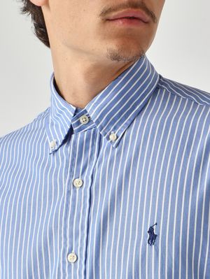 9. Camisa de hombre de corte clásico de algodón Azul-Blanco
