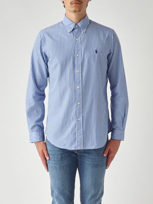2. Camisa de hombre de corte clásico de algodón Azul-Blanco