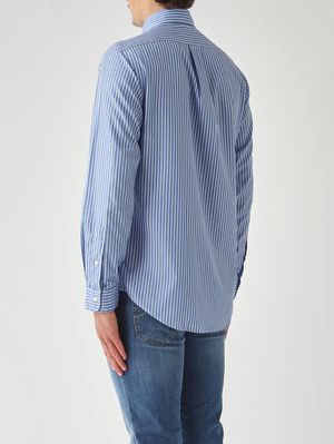 8. Camisa de hombre de corte clásico de algodón Azul-Blanco