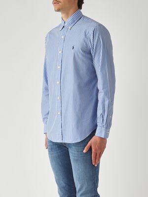6. Camisa de hombre de corte clásico de algodón Azul-Blanco