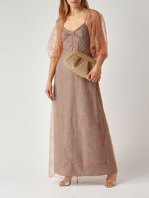 ARMANI COLLEZIONI ベロア フラワー シルク混 ノースリーブ Emporio Armani Brocade fabric shrug - Nude-Orange | Caposerio.com