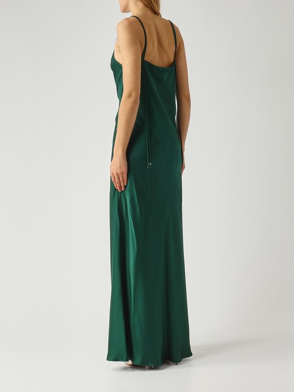 4. Damenkleid Luna aus satiniertem Stoff Smaragdgrün Antonelli q6648