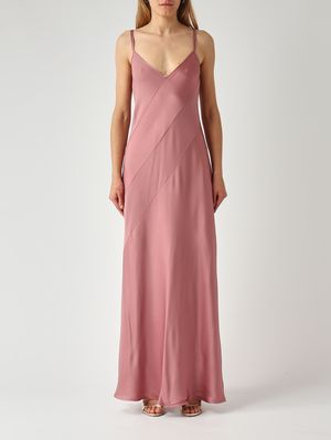 1. Damenkleid Luna aus satiniertem Stoff Antikrosa