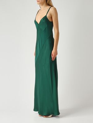 3. Damenkleid Luna aus satiniertem Stoff Smaragdgrün