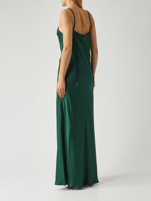 4. Damenkleid Luna aus satiniertem Stoff Smaragdgrün