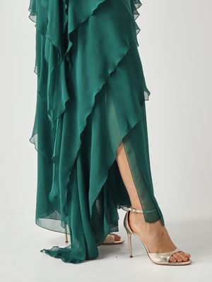 5. Abito donna Marilyn in georgette di seta Verde Smeraldo