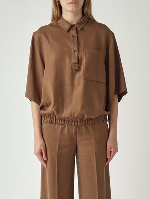 1. Damenbluse Tyche aus Lycra Mokka