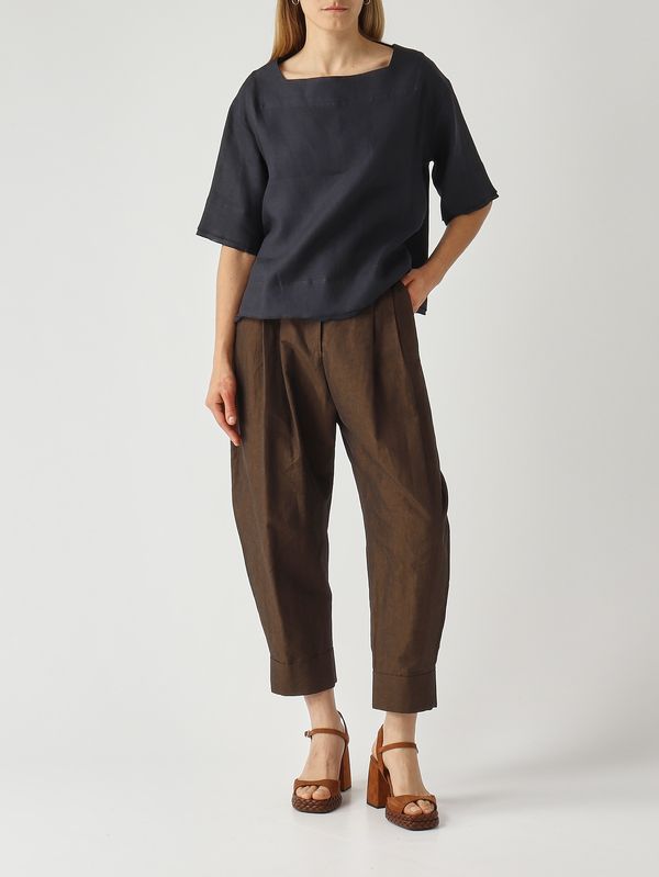 2. Pantalone donna in cotone e lino Cioccolato PT Torino cdvscxz00stdzi33