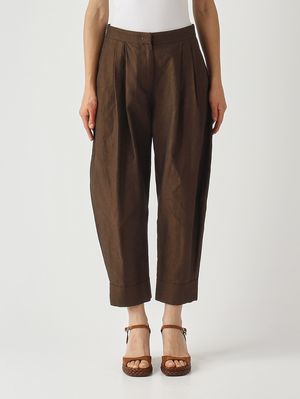 1. Pantalone donna in cotone e lino Cioccolato