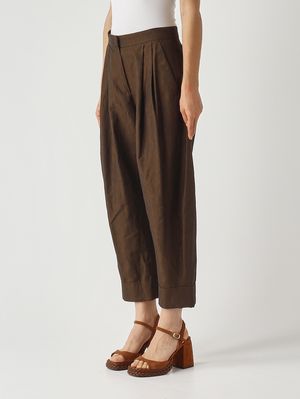 3. Pantalone donna in cotone e lino Cioccolato