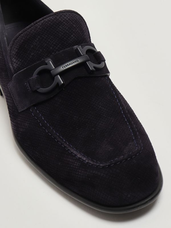 5. Mocassino uomo Foster in pelle scamosciata Blu Navy Ferragamo 021669789474