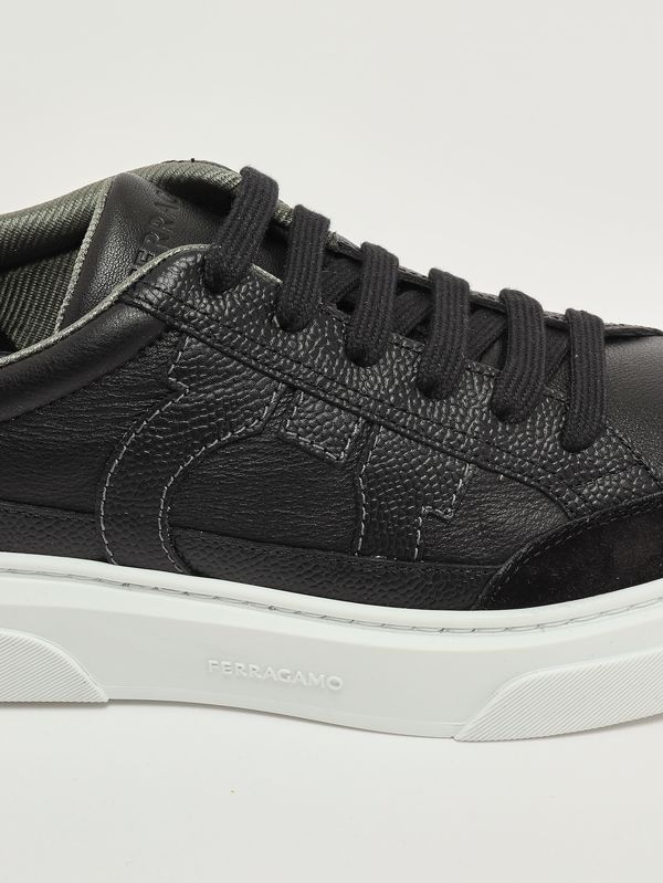 5. Men's Cassina leather sneakers Black Ferragamo 023588781776