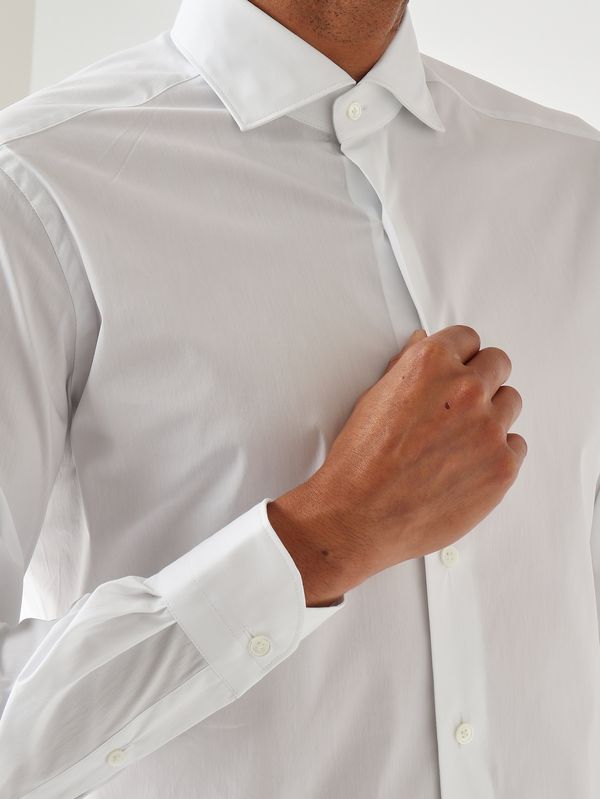 4. Chemise homme en satin de coton stretch Blanc Guglielminotti 1uvagpg