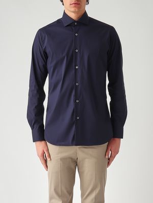 1. Herrenhemd aus Stretch-Baumwollsatin Marine
