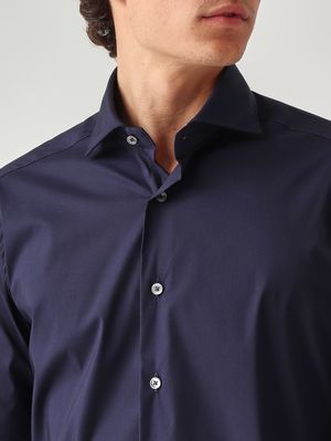 5. Herrenhemd aus Stretch-Baumwollsatin Marine