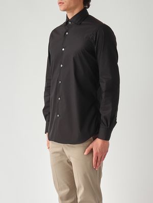 3. Herrenhemd aus Stretch-Baumwollsatin Schwarz