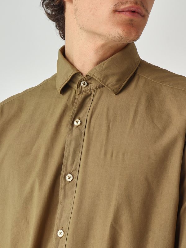 4. Camisa de hombre de muselina de algodón muy ligera. Caqui Tintoria Mattei 1mkltnp