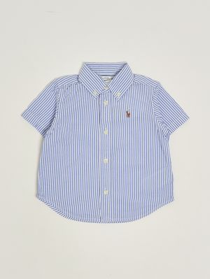 1. Baby boy seersucker cotton shirt White and Light Blue Stripe