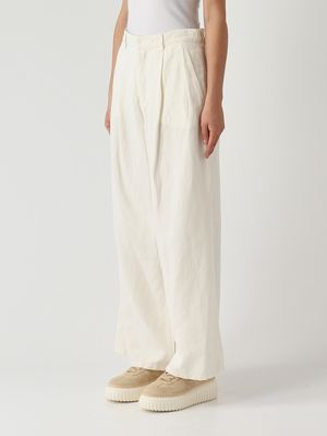 3. Pantaloni donna Aloa in cotone e lino Bianco