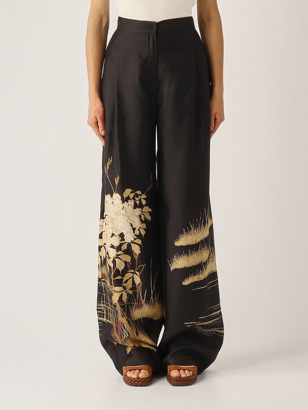 1. Pantalone donna Mappa in seta Nero-Avorio Max Mara Studio 2616131034600