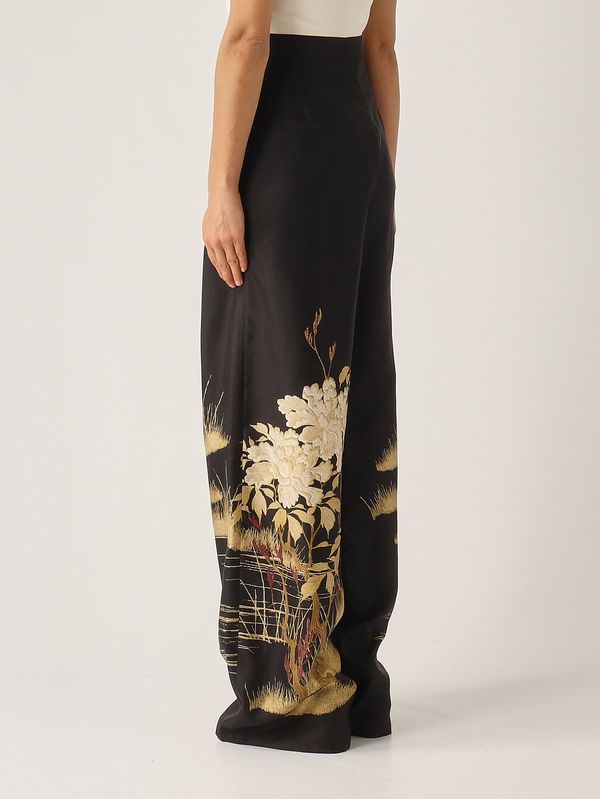 3. Pantalone donna Mappa in seta Nero-Avorio Max Mara Studio 2616131034600