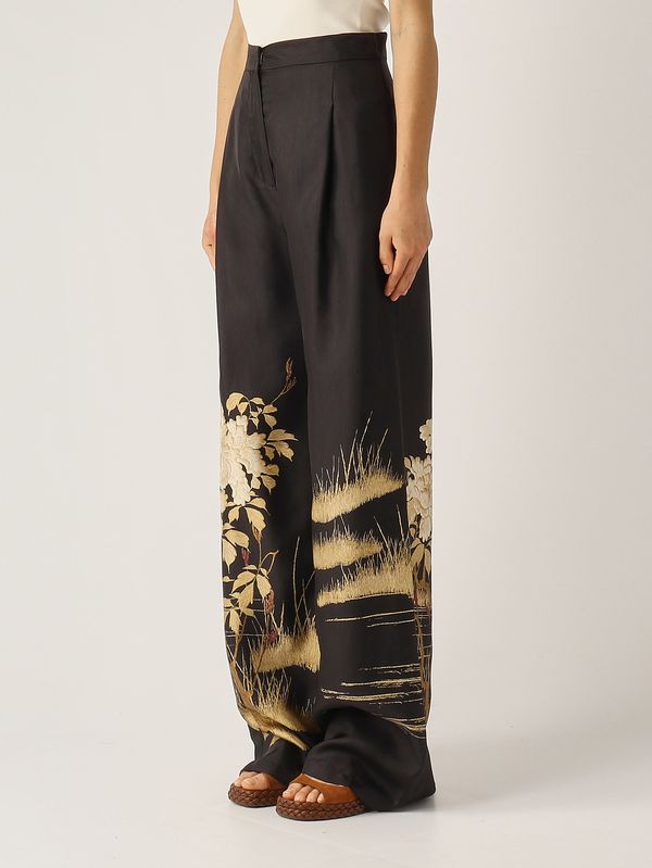 2. Pantalone donna Mappa in seta Nero-Avorio Max Mara Studio 2616131034600