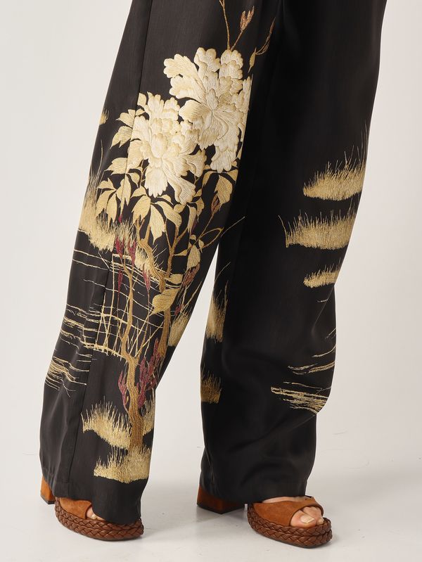 4. Pantalone donna Mappa in seta Nero-Avorio Max Mara Studio 2616131034600