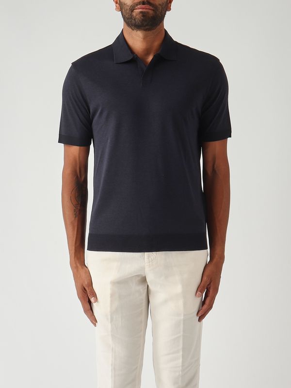 Polo para hombre Pierre en tejido tipo satén de algodón Azul marino Altea