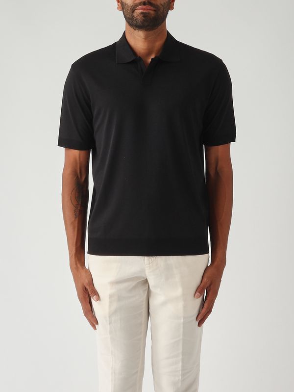 Polo para hombre Pierre en tejido tipo satén de algodón Negro Altea