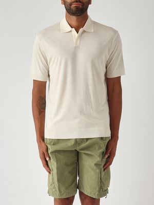 1. Polo para hombre Pierre en tejido tipo satén de algodón Marfil