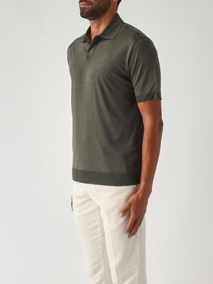 3. Pierre men's polo shirt in cotton sateen-effect fabric Military green