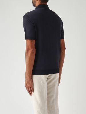 4. Polo para hombre Pierre en tejido tipo satén de algodón Azul marino