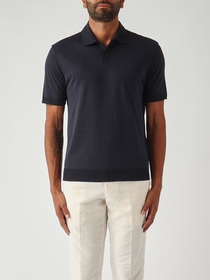 1. Polo para hombre Pierre en tejido tipo satén de algodón Azul marino