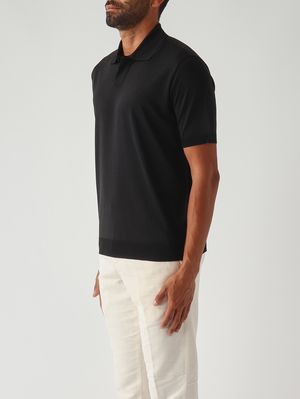 3. Pierre men's polo shirt in cotton sateen-effect fabric Black