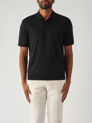 1. Pierre men's polo shirt in cotton sateen-effect fabric Black