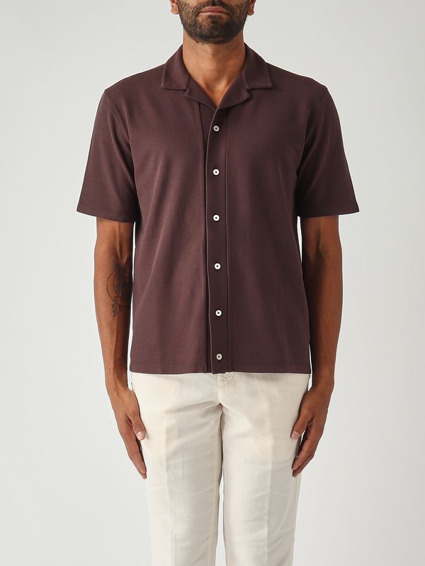 Camisa de hombre Jean en punto de algodón Marrón oscuro Altea