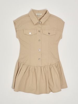 1. Vestido de niña de algodón elástico. Beige