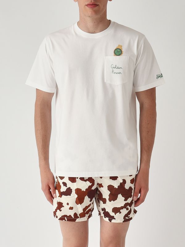 Camiseta de hombre Austin de algodón Golden Power 01n MC2 Saint Barth